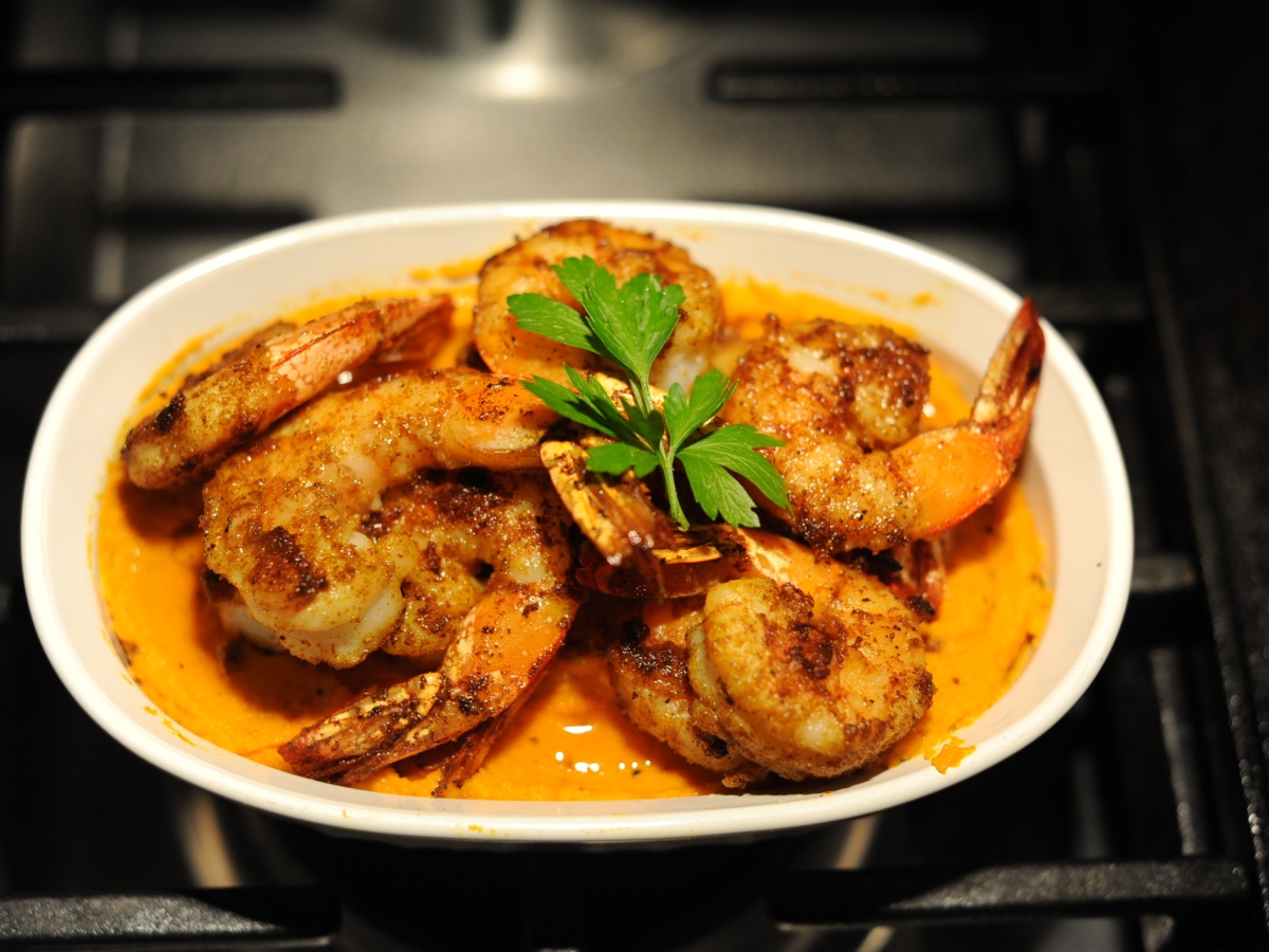 Curry Blackened Shrimp with Coconut Carrot Puree